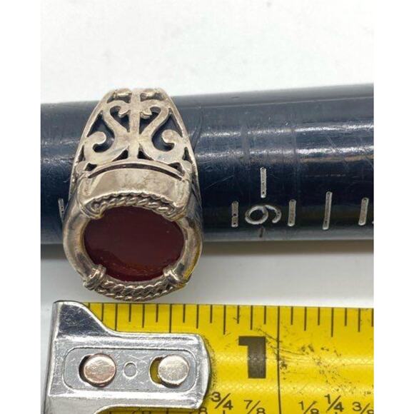Vintage 925 Sterling Silver Carnelian Ring Filigree Boho Statement SZ.8 Courage - Picture 7 of 16